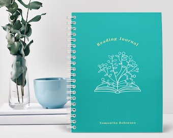 Mint blue Reading Journal, Personalised A5 Spiral Book Journal, Book Review Organizer & Reading Log Journal for Book Lovers, Bullet Journal