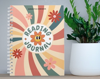 Retro Flower Reading Journal, Personalized A5 Spiral Book Journal, Book Review And Daily Reading Tracker, Gift For Book Lover, Book Log