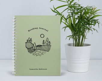 Reading Journal with Minimalistic Green Design, Personalized A5 Spiral Book Journal, Book Review, Daily Reading Tracker, Gift For Book Lover