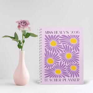 Personalized 2026 2027 Teacher Planner, Floral Abstract Diary, Purple Matisse Print Spiral Journal Dated Weekly Organizer, Teacher Gift