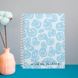 Academic 2025 Student Planner, Distorted Smiley face Personalized A5 Spiral Notebook, Undated Weekly & Daily Organiser, College Gift