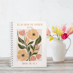 Pink Abstract Personalized 2026 2027 Teacher Planner, Flower Market Print, A5 Spiral Notebook Dated Weekly, Daily Planner, Teacher Gift