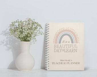 Rainbow Academic 2026 2027 Teacher Planner, Personalised Spiral Notebook, Dated Weekly & Daily Organiser, Gift for Teacher, Lesson Planner