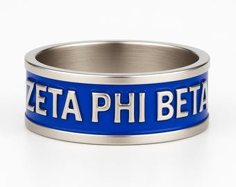 Zeta Phi Beta - Wide Band Blue Enamel Ring