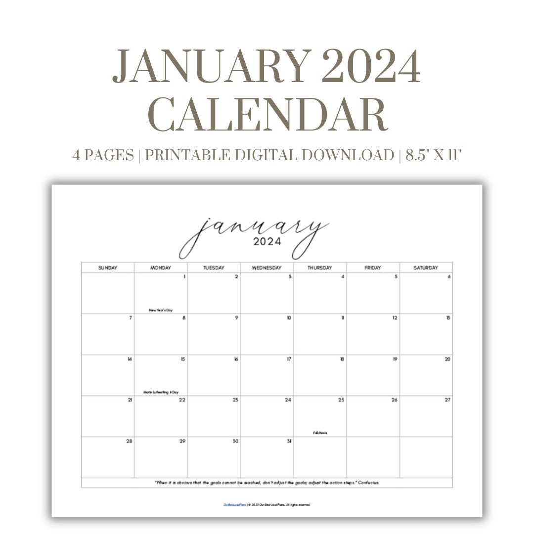 January 2024 Calendar Printable Pdf Landscape Portrait With Holidays