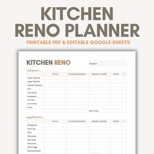 Kitchen Renovation Planner Printable PDF Google Sheets Editable Kitchen Remodel Digital Kitchen Design Planner Kitchen Design Template
