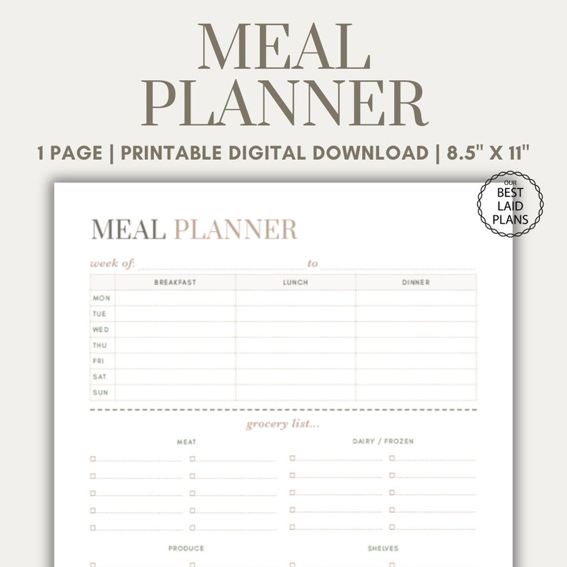 Weekly Meal Planner Printable and Grocery List Weekly Meal Prep Weekly ...