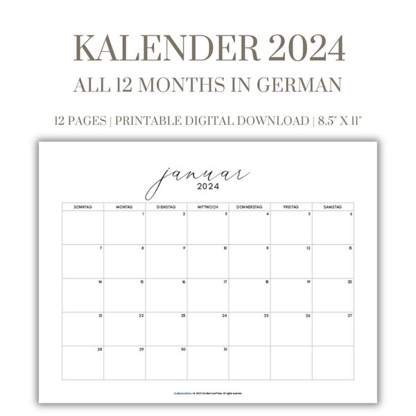 German Language Calendar Etsy