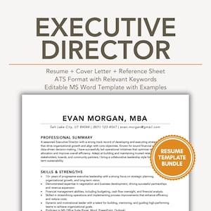 Resume Template Executive Director with Cover Letter and Example Resume, Sample CV Resume Template in ATS Friendly Format Editable Word File