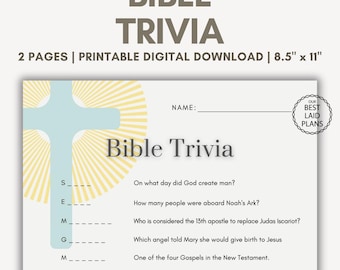 Bible Quiz Bible Trivia Questions with Answers Printable PDF Digital Download Biblical Quiz Sunday School Games Bible Study Games Religious