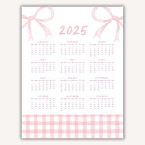 Cute Coquette Calendar 2025 Coquette Bow Pink Calendar At a Glance One Page Printable Coquette Calendar Cute Stuff with Bows
