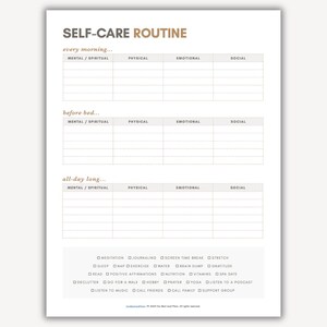 Self Care Planner Printable PDF, Simple Self Care Routine Tracker ...