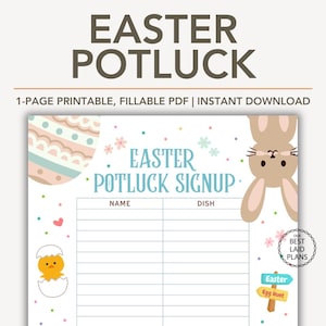 Easter Potluck Sign Up Sheet Printable Digital Download for Easter Hosting, Easter Potluck Signup Sheet PDF to Print