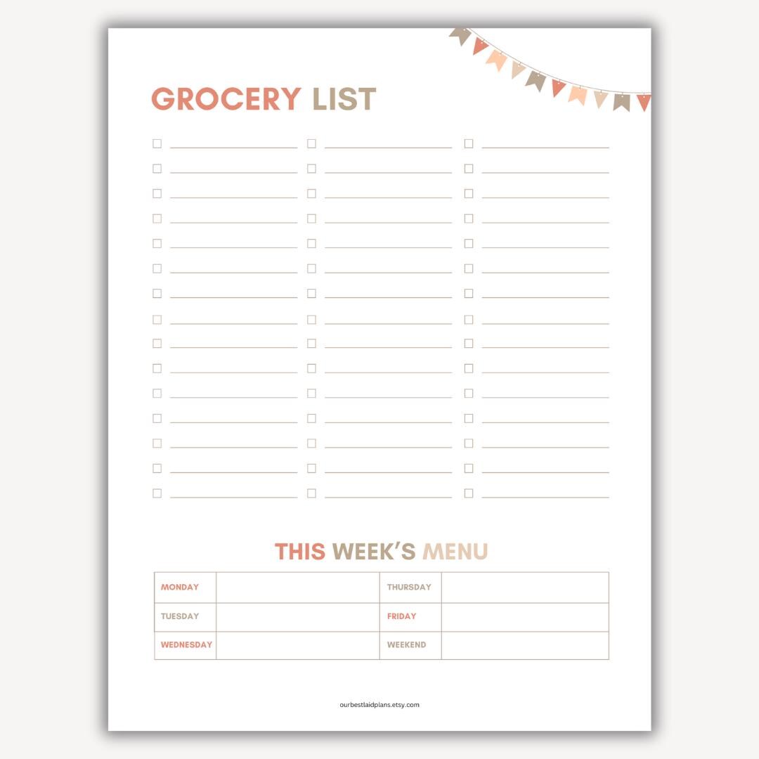 Grocery List Meal Plan Grocery List Printable PDF Grocery List With ...