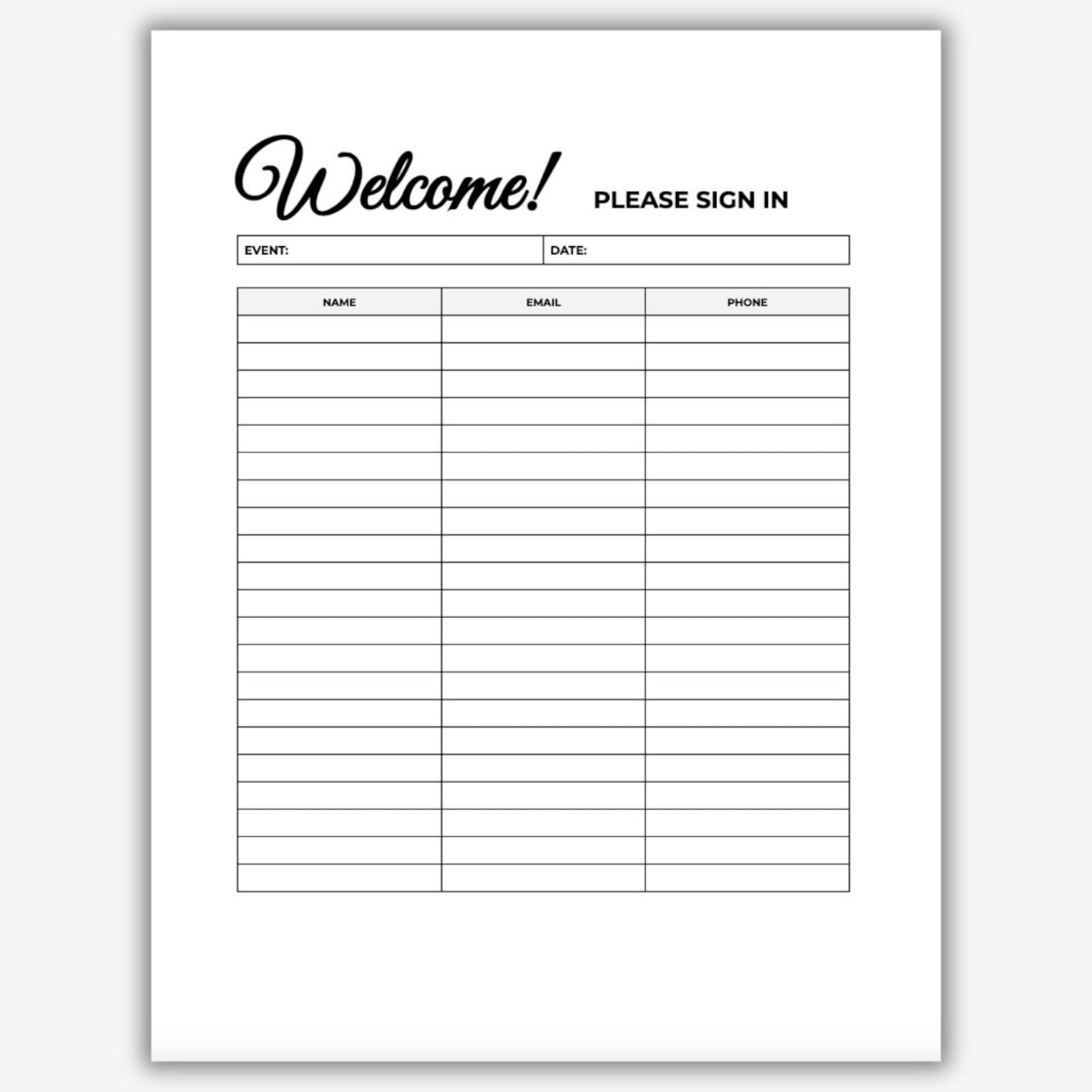 Sign in Sheet Template Google Docs, Sign in Sheet Editable Template ...