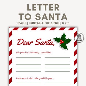 Dear Santa Letter Printable Template, Letter to Santa Template PDF, Cute Letter to Santa for Kids, Letter to Santa Form Download