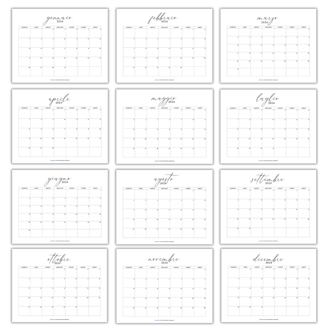 2024 Calendar in Italian, 2024 Calendari Printable PDF, Monthly Italian