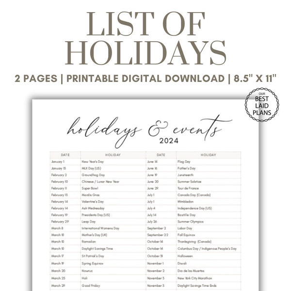 Holiday Calendar Etsy
