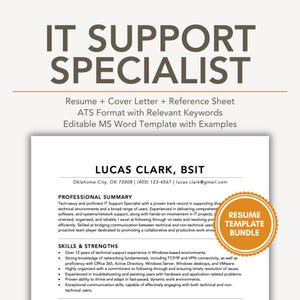 IT Support Help Desk Professional Resume Template with Cover Letter and Example / Sample CV in ATS Friendly Format Editable Word Files