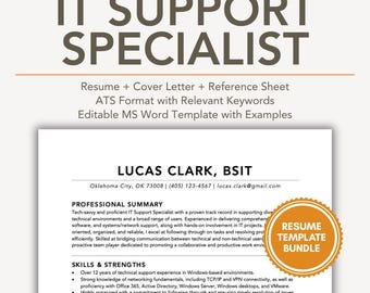 IT Support Help Desk Professional Resume Template with Cover Letter and Example / Sample CV in ATS Friendly Format Editable Word Files