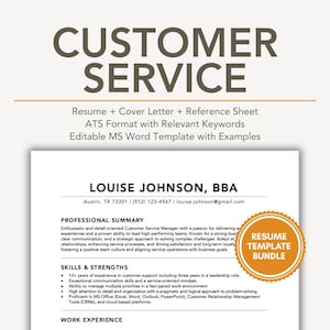 Customer Service Resume Template with Examples, ATS Friendly Customer Service Rep Resume Sample, CSR Customer Care Word Resume Template CV