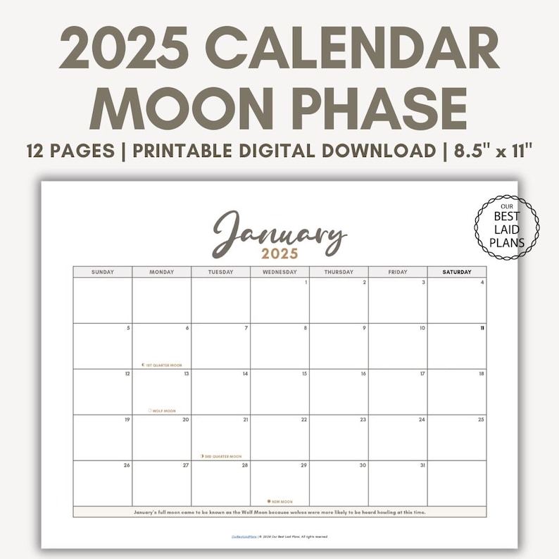 Full Moon Calendar 2025 Printable PDF, Full Moon Printable, Full Moon 2025 Calendar With Full
