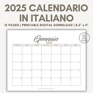 2025 Calendar Italian 2025 Calendario Printable PDF Monthly Italian Calendar for 2025 Digital Download Italiano Calendar 2025 Wall Calendar