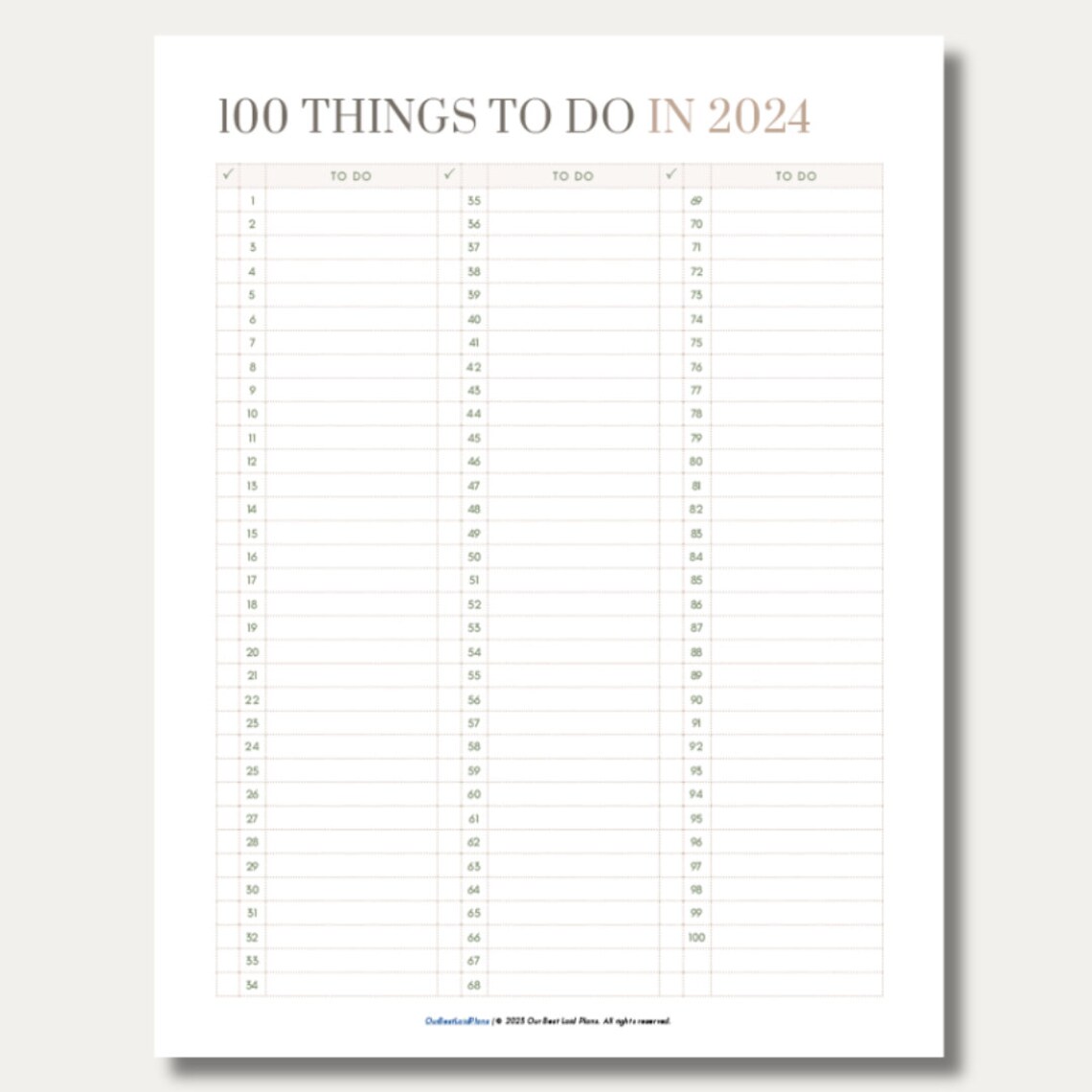 100 Things to Do in 2025, Bucket List 2025, Planner for 2025, Goals for
