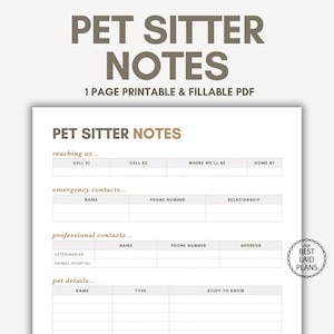 Notas imprimibles para cuidadores de mascotas (PDF) Planificador imprimible para el cuidado de mascotas Notas para cuidadores de perros Lista de tareas imprimible para el cuidado de perros Lista de verificación imprimible para Rover