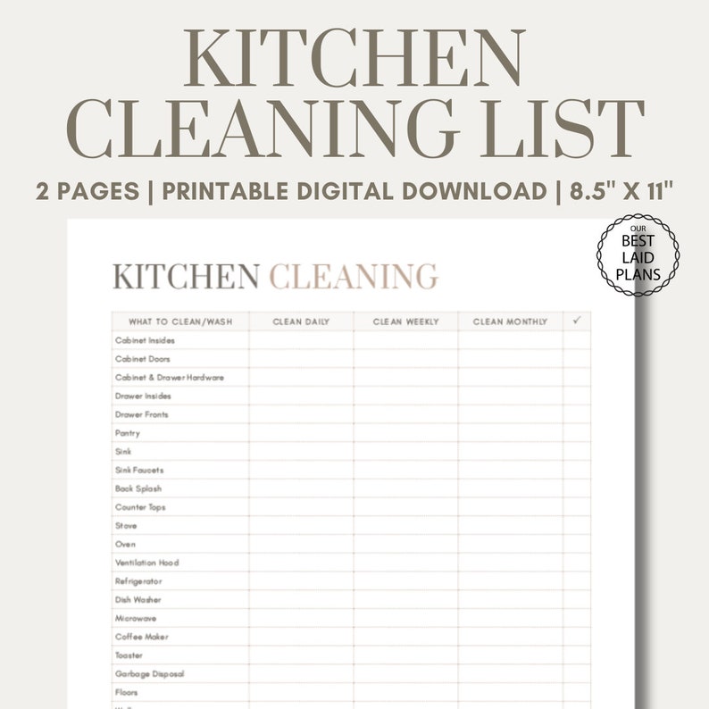 Kitchen Cleaning Checklist Planner Printable PDF Clean Kitchen ...