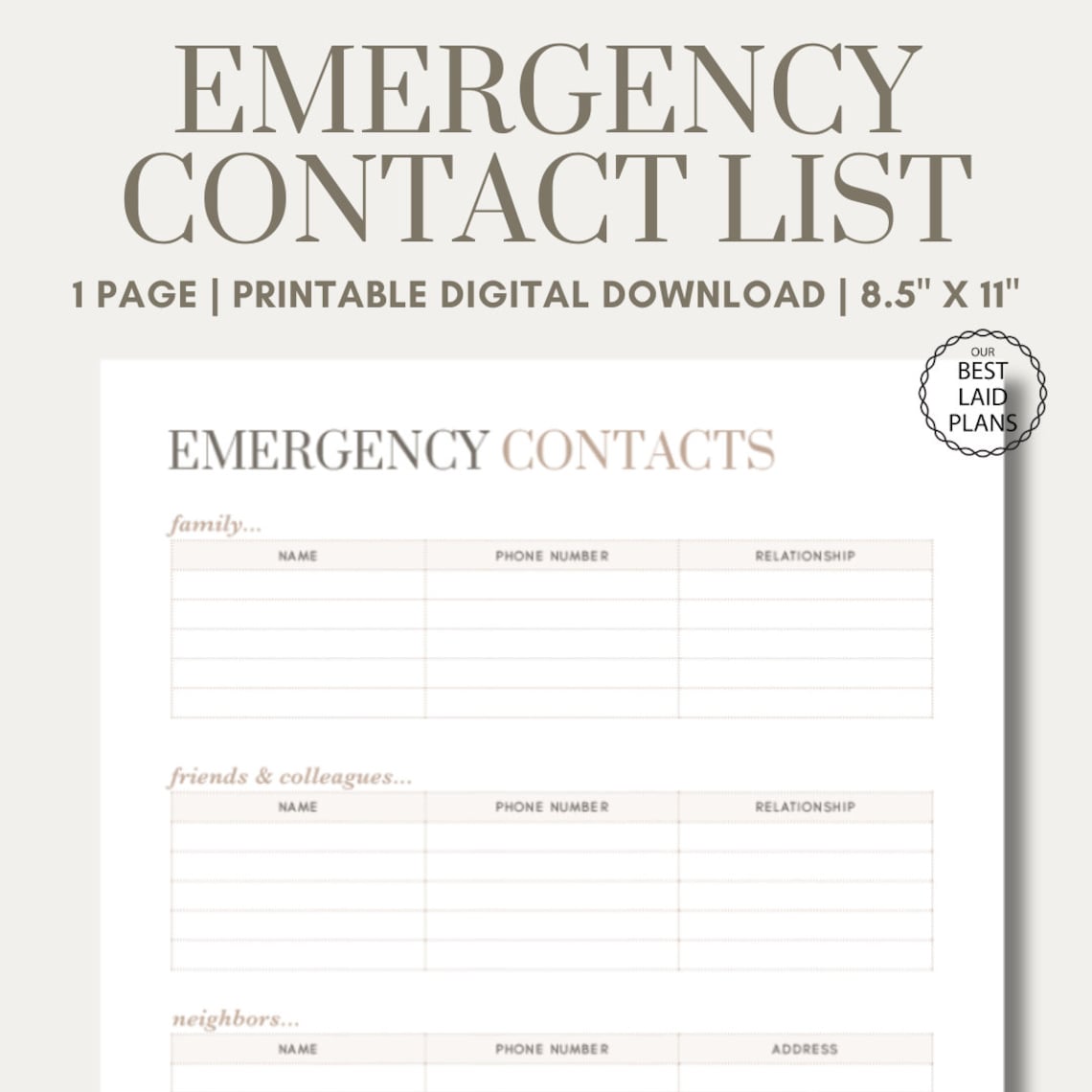 Emergency Phone List Printable PDF Emergency Contact List Emergency Emergency Phone List Printable PDF Emergency Contact List Emergency