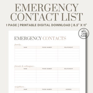 Emergency Phone List Printable My Contacts List Emergency Contacts List ...