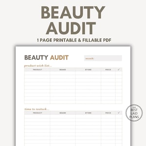 Rastreador de productos de belleza Organizador de maquillaje Organizador de cosméticos Rastreador de inventario de maquillaje Planificador de auditoría de belleza Lista de verificación de belleza Planificador de belleza