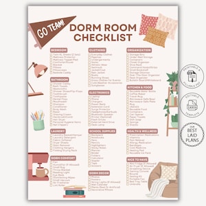 Dorm Room Checklist Printable PDF + Editable Canva Template, Dorm Planner, Dorm Checklist, Dorm Packing Checklist Printable