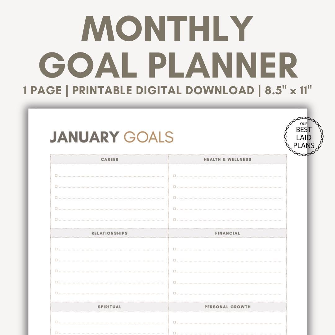 Monthly Goals Printable PDF Monthly Goals List Personal Goals by Month ...