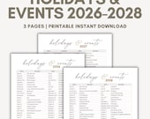 Holiday List Printable 2026 2027 2028, Holiday Calendar 2026 2027 2028, Public Holidays and World Events In Order