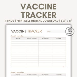 Carnet de vaccination Carnet de vaccination Suivi des vaccinations Carnet de vaccination Suivi de la santé Feuille de tableau des vaccins Historique des injections imprimable
