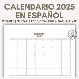 2025 Calendar Spanish Printable Spanish Calendar Calendario en Espanol Month Calendar Calendario Mensual Español 2025 Wall Calendar Spanish