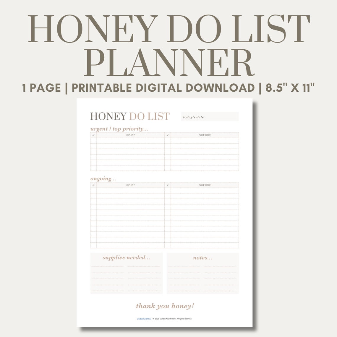Honey Do List Printable PDF, Honey to Do List, Husband Chore List