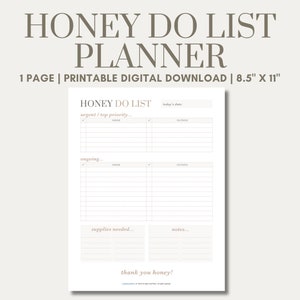 Honey Do List Printable PDF, Honey to Do List, Husband Chore List ...