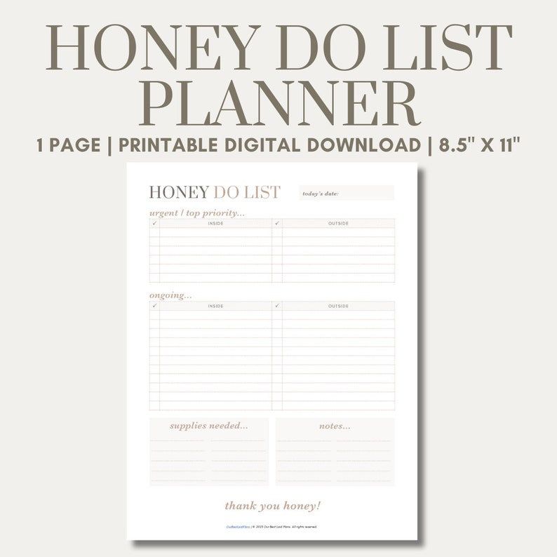 Honey Do List Printable PDF, Honey to Do List, Husband Chore List ...
