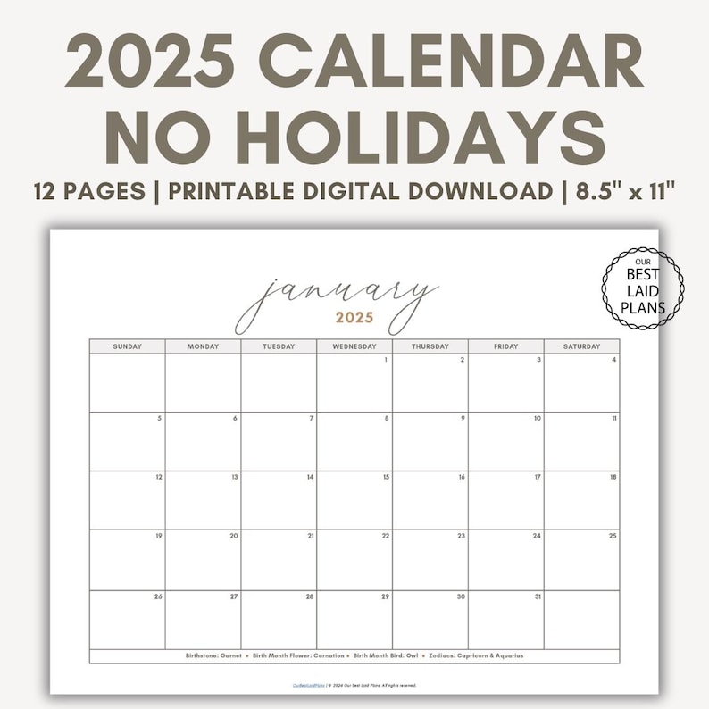 2025 Calendar Printable PDF 2025 Calendar Printable by Month 2025 Calendar Printable Landscape