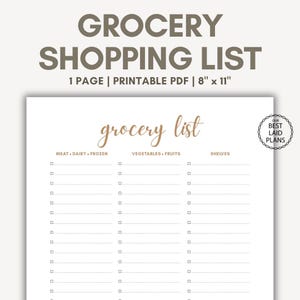 Grocery List, Food Shop List, Grocery Store Shopping List, Food Store List, Grocery List Template, Shopping List Template, Food List PDF