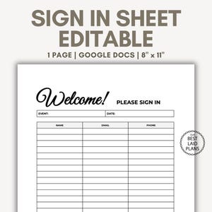 Sign In Sheet Template Google Docs, Sign In Sheet Editable Template, Sign Up Sheet Template Google Docs, Blank Sign In Sheet Template