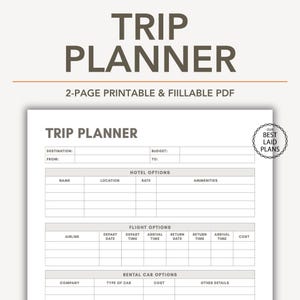Trip Planner Template Printable, Trip Planner Template Digital Download, Trip Planner Template PDF, Simple Trip Planner Template Checklist
