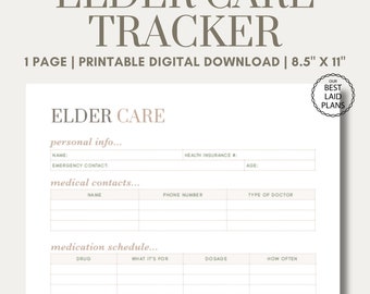 Elder Care Planner Printable Senior Care Plan Senior Care Tracker Medication Tracker Elderly Care Planner Elderly Home Care Medication List