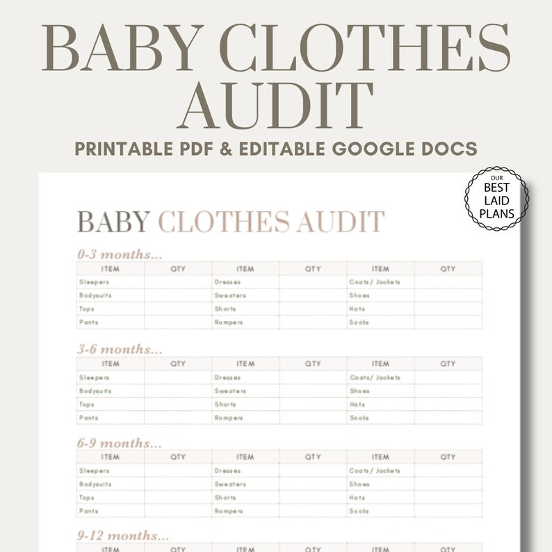 Baby Clothes Audit Printable Editable Google Docs Baby Planner Baby ...