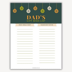 Väter Geschenke Wunschliste druckbar, Vater Weihnachten Wunschliste Vorlage, Weihnachtswunschliste druckbarer digitaler Download, Geschenke für Vater, Weihnachten 2025