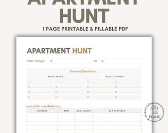 Apartment Hunt Planner Page Apartment Tracker Apt Hunting List Rental Apartment Search To Do List Apartment to Rent Tracker Checklist Guide