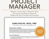 Professional Resume Template Word for Project Manager with Cover Letter, Example Sample CV in ATS Friendly Editable Word, Project Manager CV